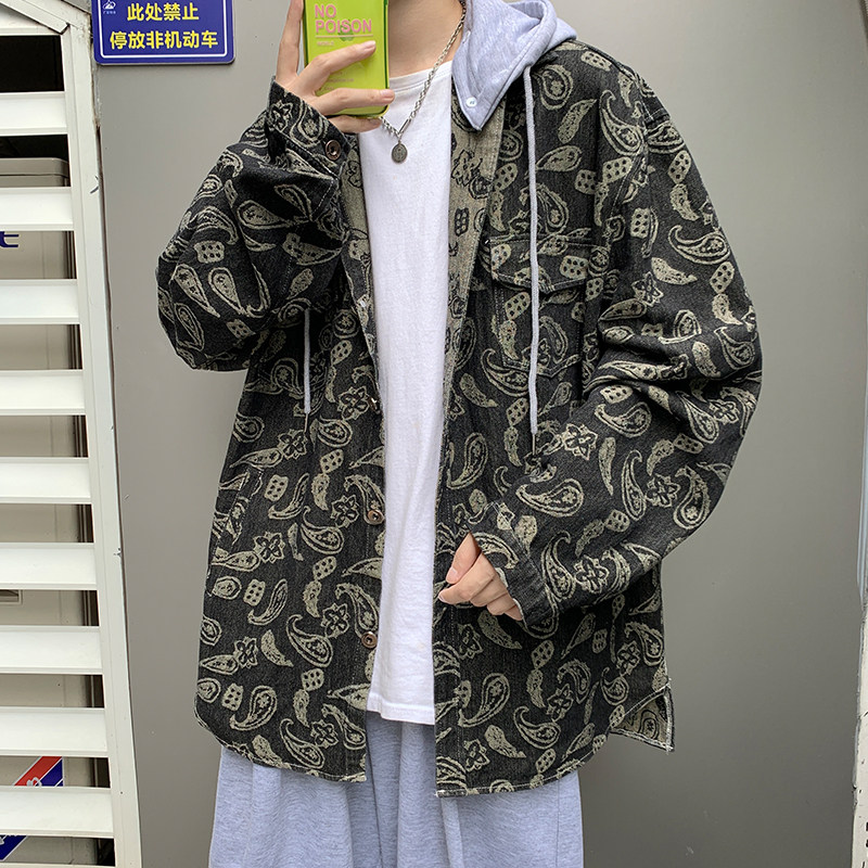 秋装新款连帽可拆卸牛仔夹克青少年港风宽松上衣外套JK08P85,男装夹克,星座410(原411)