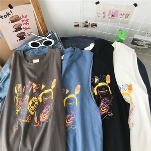 夏季新款宽松背心无袖学生男士休闲宽松圆领短袖背心TB217P25,桔色外套的搭配图片