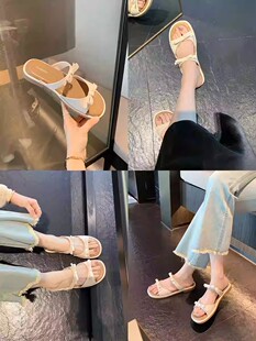 羊皮版~法式蝴蝶结包头拖鞋女夏外穿内增高一字带一脚蹬穆勒半拖