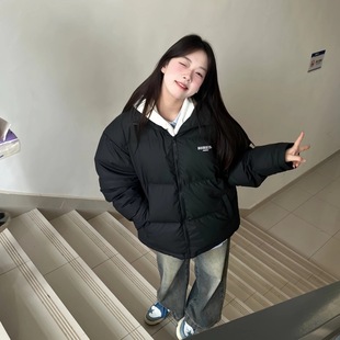 新款 2025冬季 黑色立领羽绒棉服女大童初中高中学生宽松面包服外套