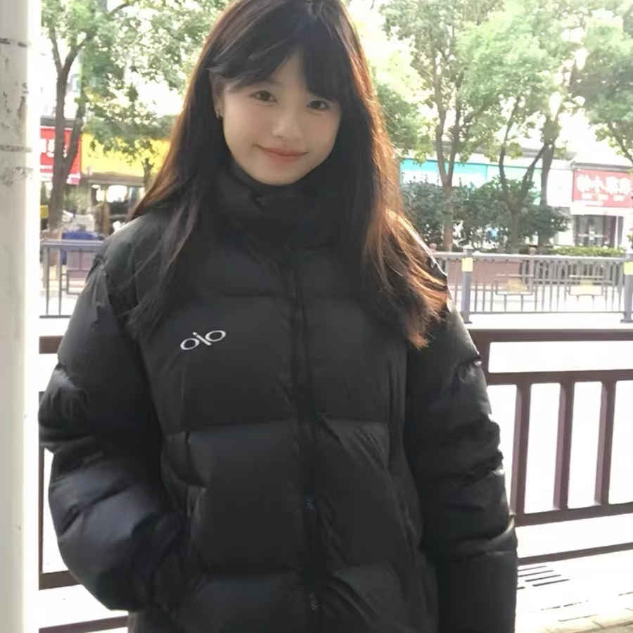 冬季新款黑色立领羽绒棉服女大童初中高中学生宽松面包服外套棉袄