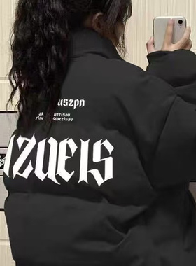 2025冬季新款黑色羽绒棉服女大童初中高中学生宽松棉袄面包服外套