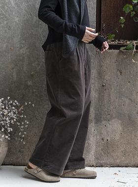 雨文她城2025原创新款坑条纹灯芯绒直筒裤文艺简约弹力条绒休闲裤