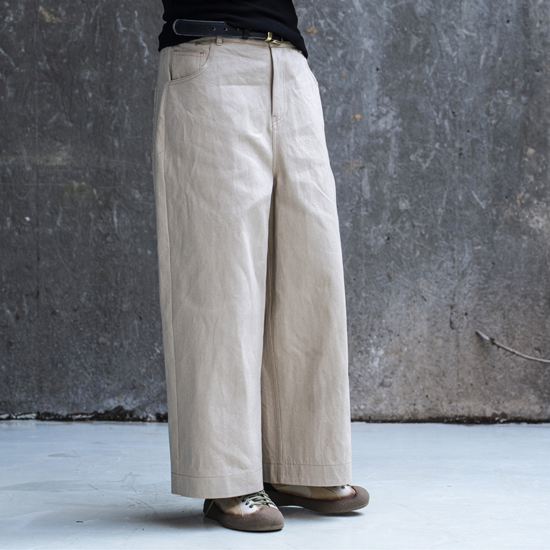 雨文她城原创2025春夏麻色纯棉牛仔休闲裤文艺简约廓形九分直筒裤