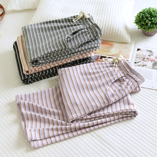 冬季女生德绒条纹睡裤女春秋季厚款宽松休闲长裤家居裤有口袋外穿