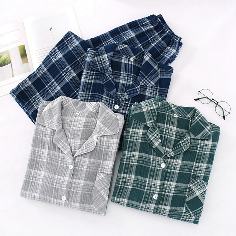 日系情侣睡衣男女春秋纯棉纱布双层绉布长袖开衫家居服格子套装薄,女士内衣/男士内衣/家居服,睡衣/家居服套装,淘宝优惠券,粉丝福利购,淘宝优惠卷