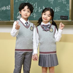 2025新款韩版中小学生班服校服春秋季童装毛衣背心套装幼儿园园服