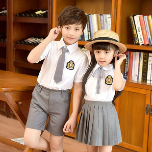 毕业服幼儿园园服 小学生班服套装 夏季 校服儿童装 英伦学院风白衬衫