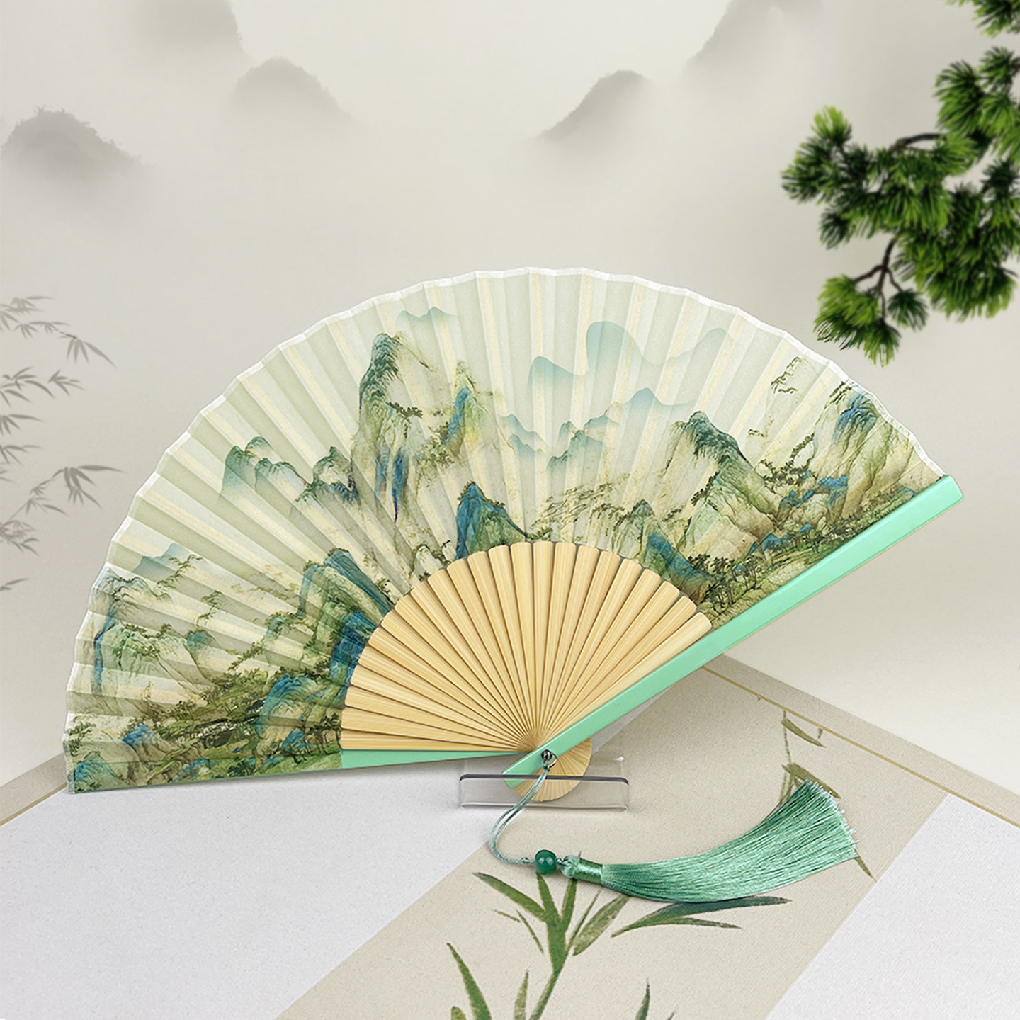 扇子古风折扇夏天随身便携折叠扇中国风千里江山图旗袍汉服舞蹈扇