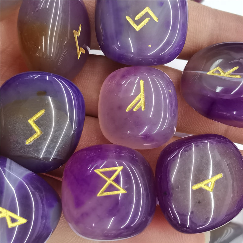北欧卢恩符文 紫玛瑙随形如尼石25枚一套半宝石