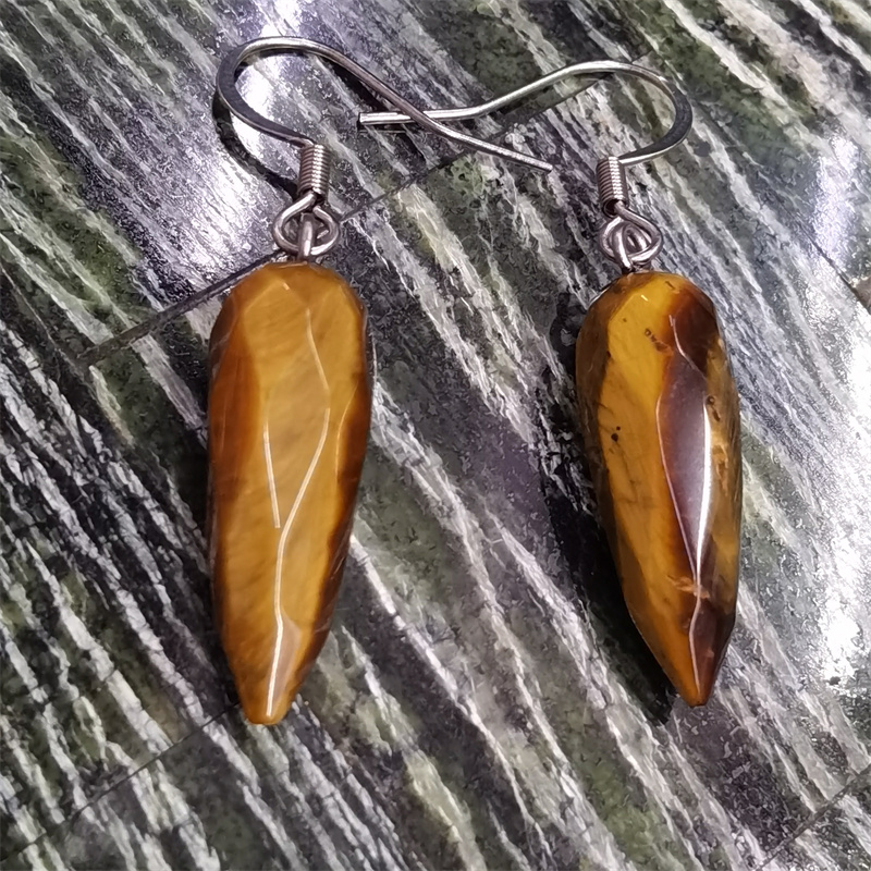 天然虎眼石水滴形耳坠8*22mm