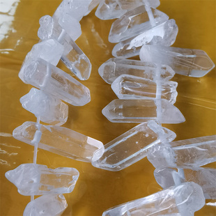 天然白水晶不规则六角柱棱形抛光侧孔串珠耳饰项链坠子手工材料