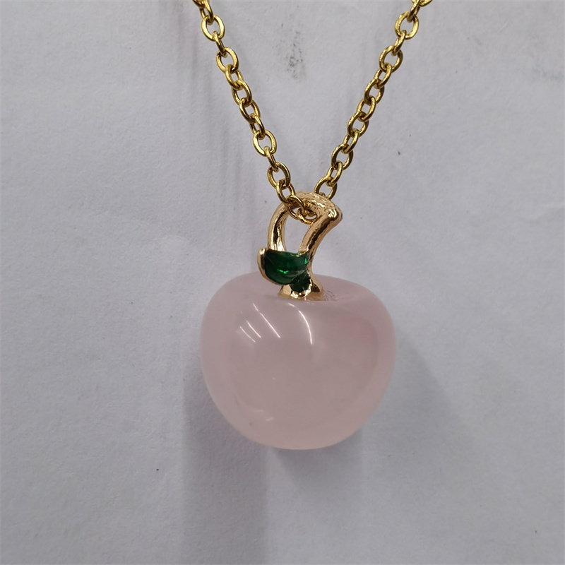 天然紫水晶樱花玛瑙东陵玉粉晶精致小苹果吊坠女女士镀金项链宝石