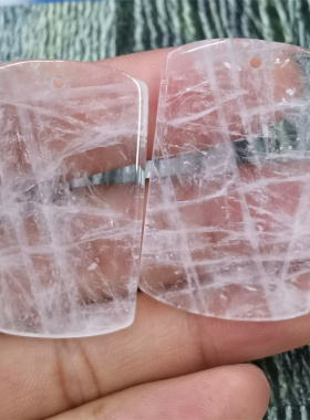 天然石白水晶平安无事牌项链吊坠