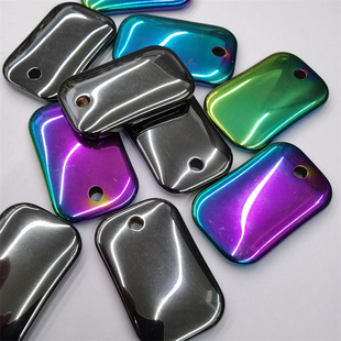 天然黑胆石赤铁矿双卜面长方形吊坠彩虹色无事牌毛衣链项链DIY