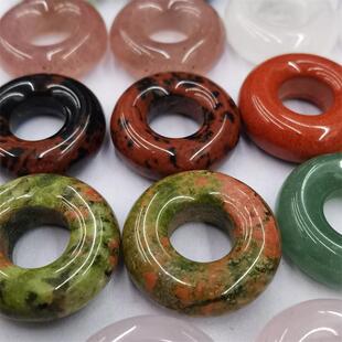 天然红碧玉草莓晶圆圈半宝石东陵玉小圆环散珠材料石大孔饰品配件