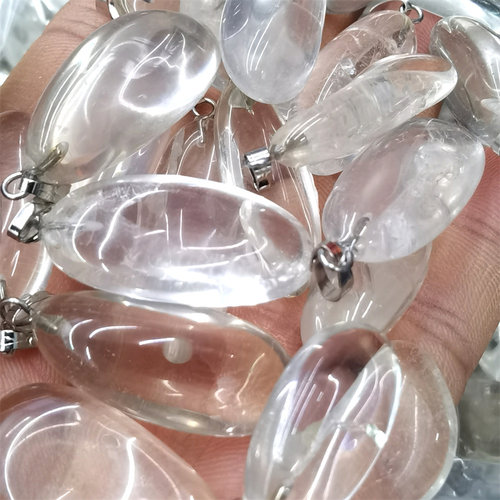 天然白水晶茶水晶长条不定形颈饰