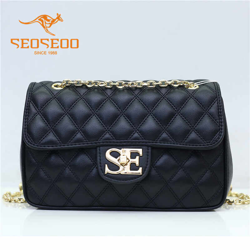 seoseoo南奥袋鼠女包2024新款菱格小香风斜挎包字母锁扣多隔层包