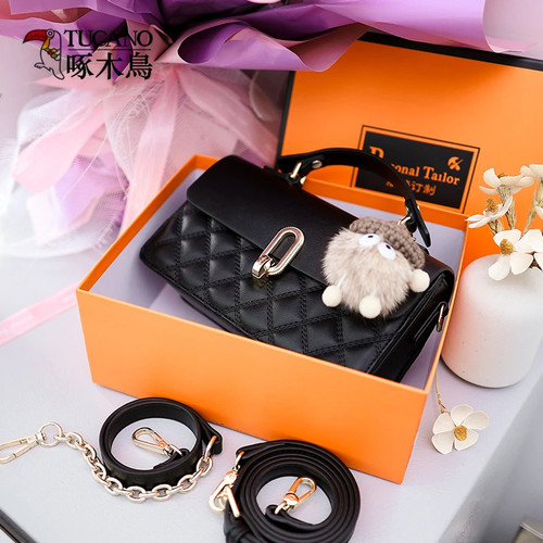 啄木鸟女包真皮轻奢菱格斜挎包潮