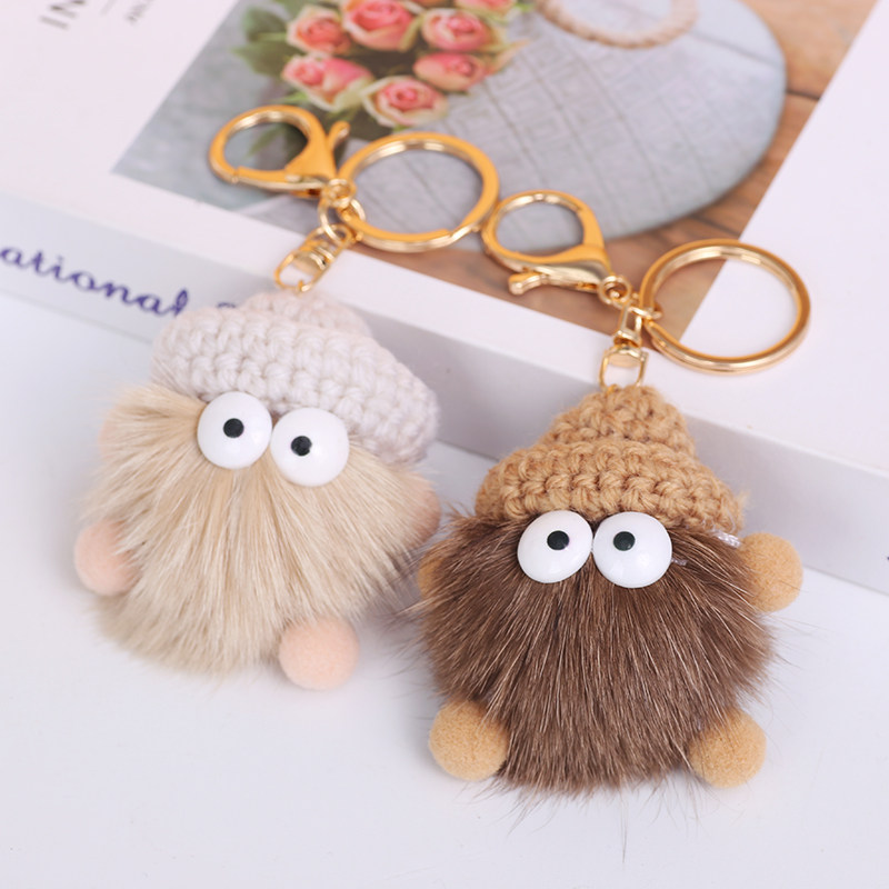 可爱小煤球包包挂件水貂毛毛绒公仔玩偶书包挂饰汽车钥匙挂饰真毛