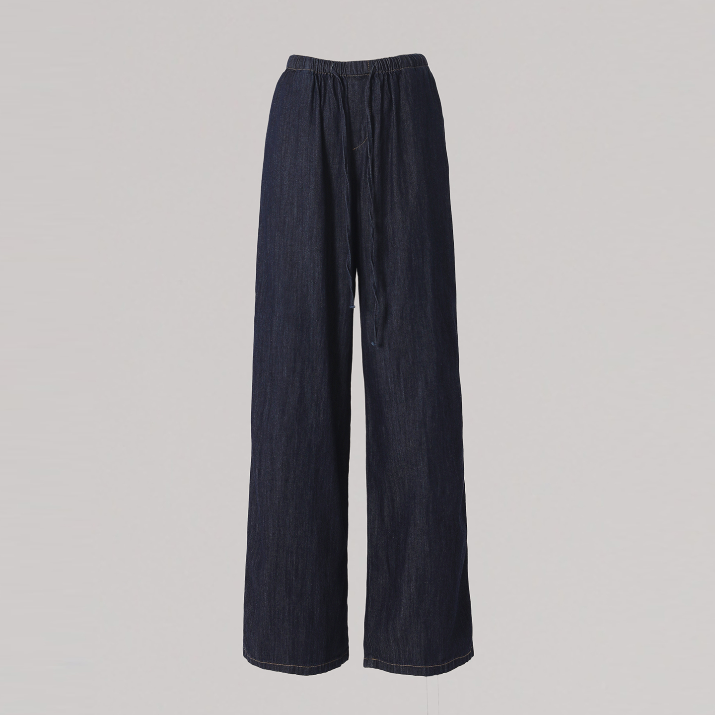 深蓝色低腰阔腿牛仔裤女松紧腰宽松直筒长裤极简风休闲裤简约风新