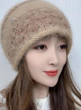 新款冬季松鼠绒手工针织时尚百搭帽子女双层包头帽保暖韩版堆堆帽