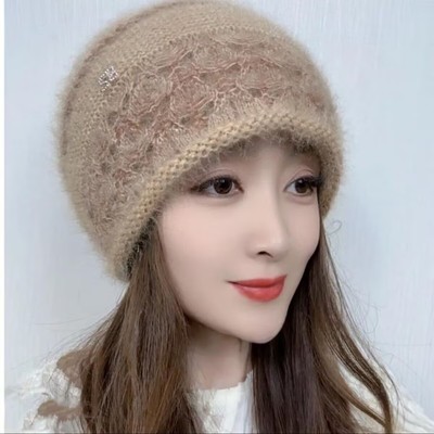 新款冬季松鼠绒手工针织时尚百搭帽子女双层包头帽保暖韩版堆堆帽