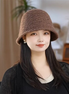 秋冬新款后开叉蝴蝶结毛线帽女韩版甜美百搭渔夫帽户外保暖水桶帽