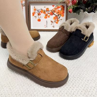 厚底加绒豆豆勃肯鞋女2025新款秋冬季外穿毛毛鞋子保暖棉鞋雪地靴