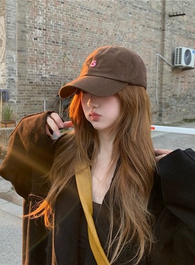 Chris 新款小字母s咖啡色棒球帽女博主款显脸小宽檐鸭舌帽子男潮