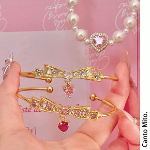 Chris 锆石精致爱心蝴蝶结珍珠手链手镯 樱花雪恋甜美日本ins同款