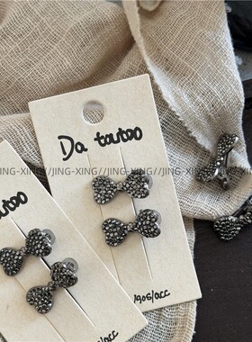 Chris 迷你枪灰水钻蝴蝶结发夹前额碎发刘海夹可爱小号鸭嘴夹新款