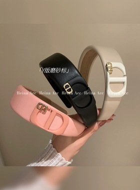 Chris 字母黑色皮质发卡头饰宽发箍女高颅顶海绵洗脸宽边发旅头箍