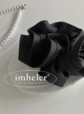 Chris 大号超饱满黑色缎面小蛮腰~简约气质高级感头花扎马尾发绳