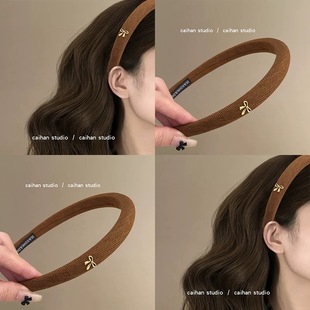 Chris 焦糖咖啡小金标蝴蝶结发箍细边高颅顶压发发卡早秋盘发器