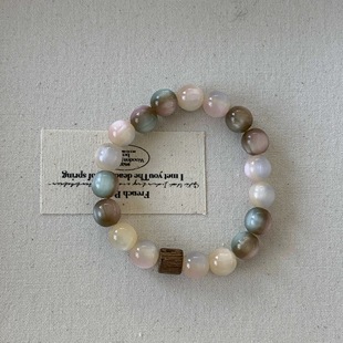 小众设计新品 手工串珠手链女 复古粉棕手串 韩国落日玫瑰 Chris