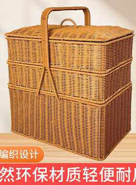 仿藤编织手提篮野餐买菜篮圆形提菜篓子拜拜摘菜园家用菜篮子TF30