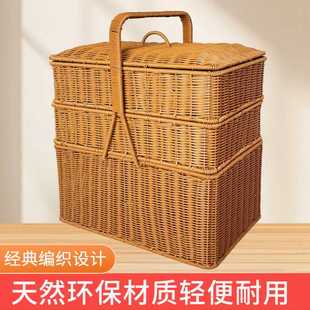 仿藤编织手提篮野餐买菜篮圆形提菜篓子拜拜摘菜园家用菜篮子TF30