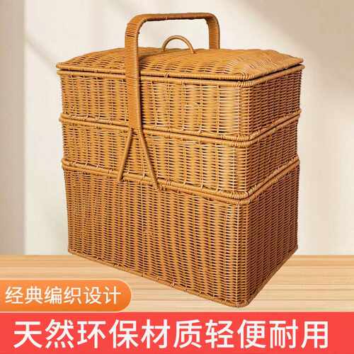 仿藤编织手提篮野餐买菜篮圆形提菜篓子拜拜摘菜园家用菜篮子TF30