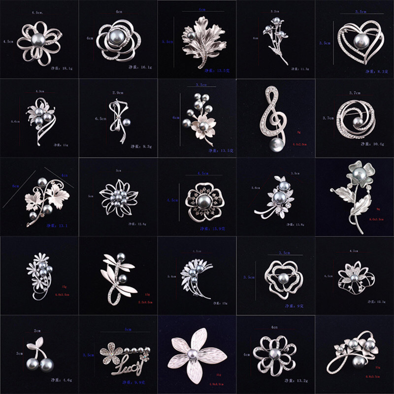 热销韩版仿贝珠胸针高档百搭哑银色创意花朵服装胸花合金衣饰别针