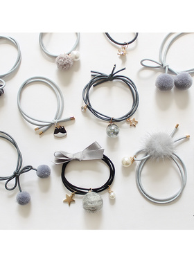 原创新款简约精美灰色系弹力发圈组合手工发绳皮筋头绳发饰头花女