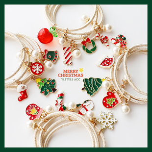 原创手作4个装 可爱圣诞节头饰雪花麋鹿发绳头绳扎头发皮筋女发饰