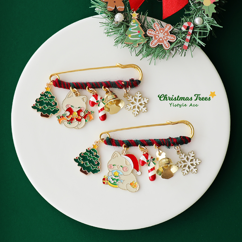 原创手作滴油圣诞猫铃铛圣诞树胸针毛衣别针徽章包包配件氛围饰品
