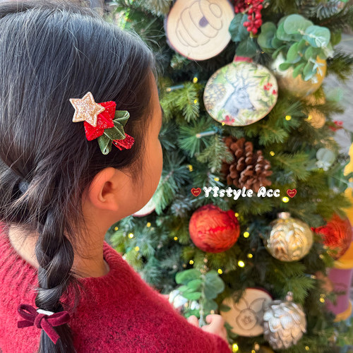 圣诞树金丝闪闪儿童宝宝全包发夹