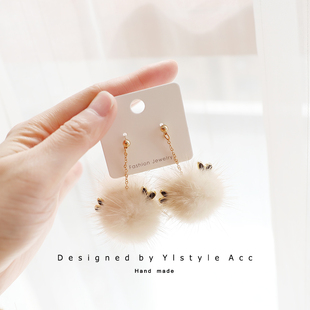 原创圣诞手作水貂毛可爱麋鹿角S925银耳钉无耳洞螺旋耳夹女生饰品