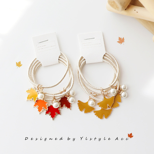 原创设计4个装枫叶的变化银杏叶子森系头绳少女心皮筋发绳头套