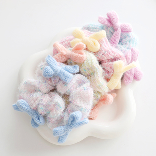 奶乎乎韩国新款 奶油粉色蝴蝶结毛线发圈甜美可爱马尾头绳发饰
