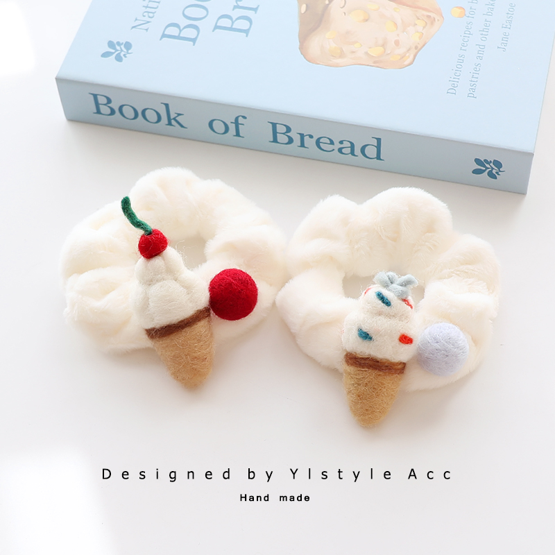 原创手作毛绒绒大肠圈发圈羊毛毡冰淇淋头绳甜美少女扎马尾皮筋