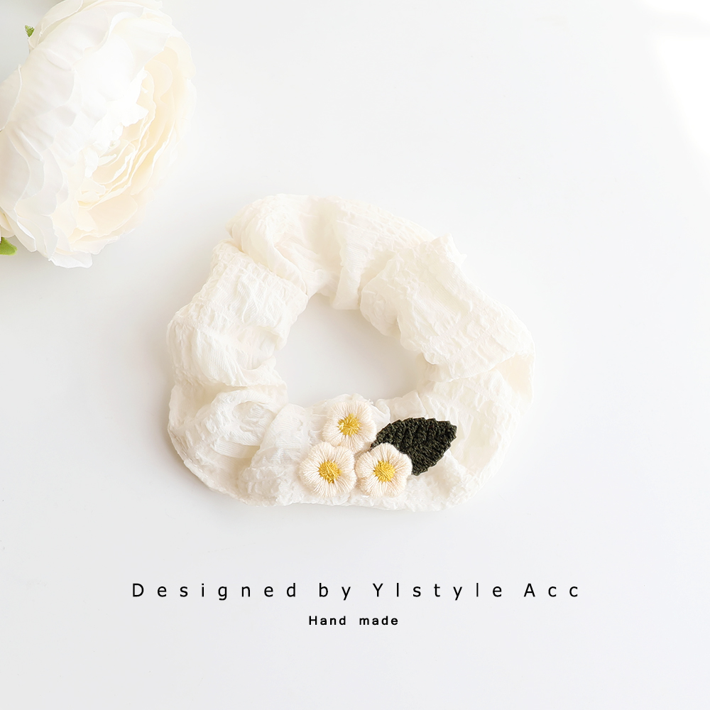 春季新款花朵刺绣树叶大肠圈发绳少女头绳扎头发马尾皮筋皮套发饰