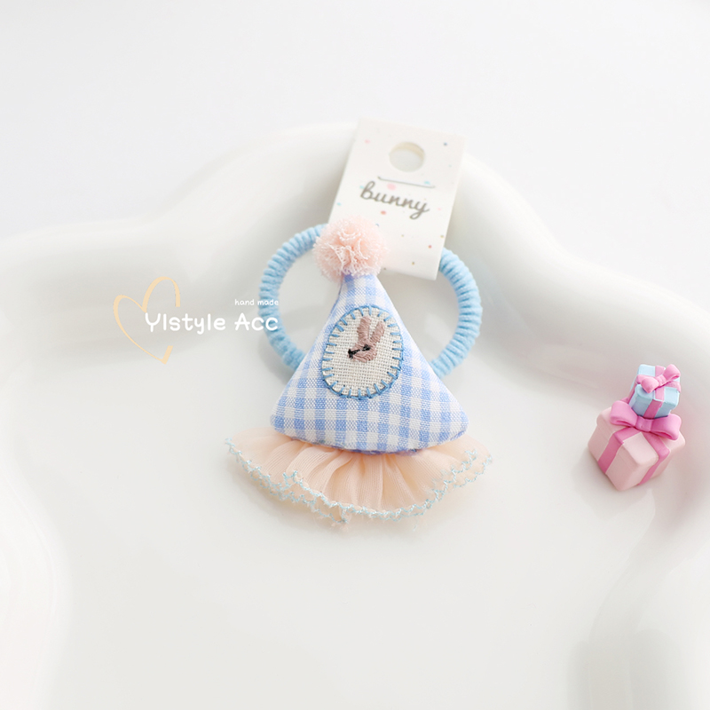 春季蓝色格纹兔子樱桃儿童发夹